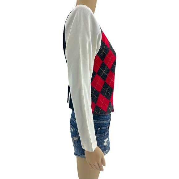 Positive Attitude US 4 American VINTAGE 80s Red Argyle Plaid Dicky Bib Vest Top - Picture 4 of 10